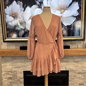 Dusty pink wrap mini long sleeved dress